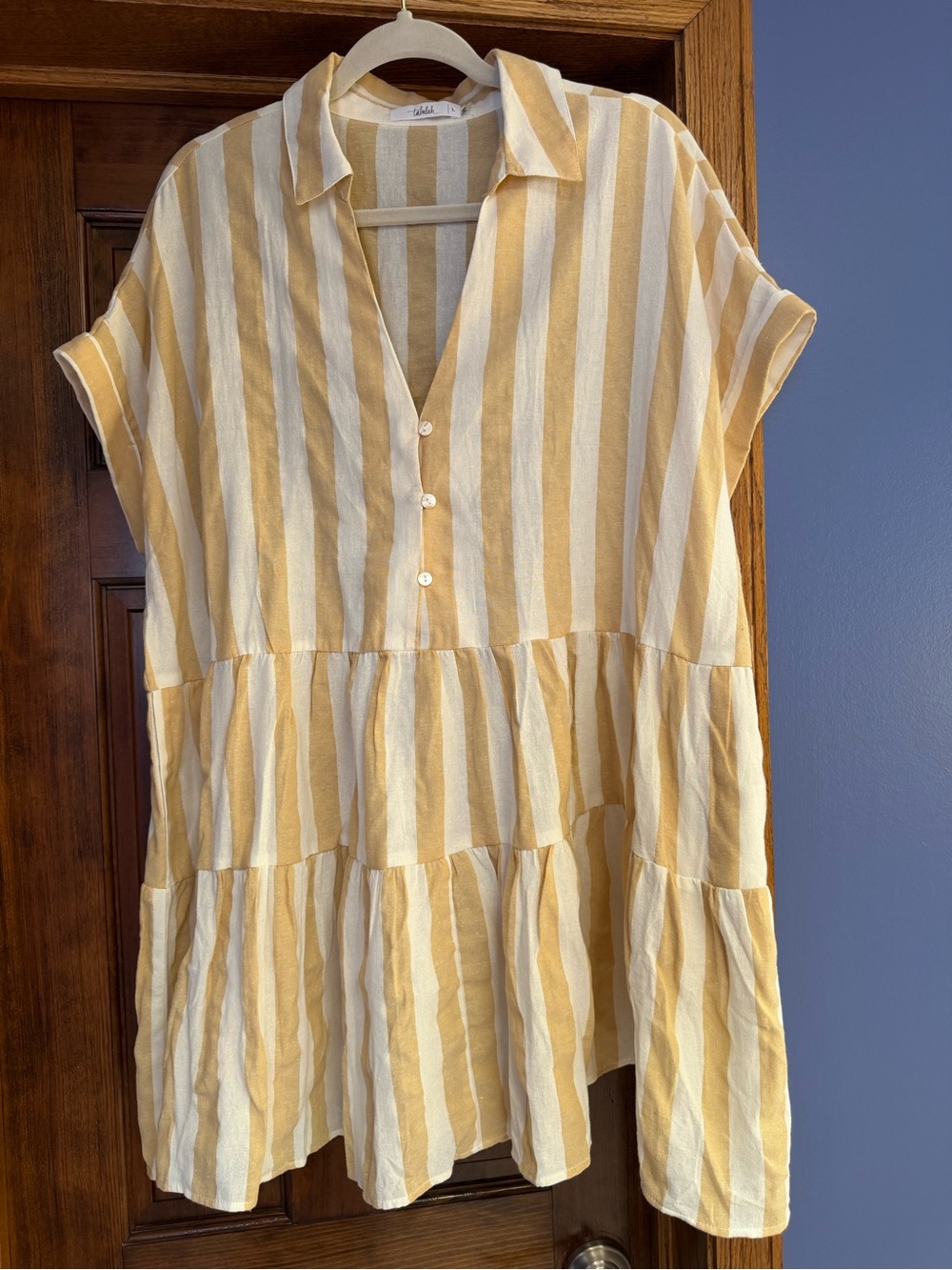 TALULAH Honey and White Striped Shirt Dress, Size Large